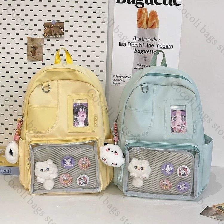 กระเป๋าเป้สีพื้นสีลูกกวาด กระเ - Canvas Backpack Casual บทวิจารณ์และราคา
